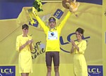 Rinaldo Nocentini in yellow after the seventh stage of the Tour de France 2009
